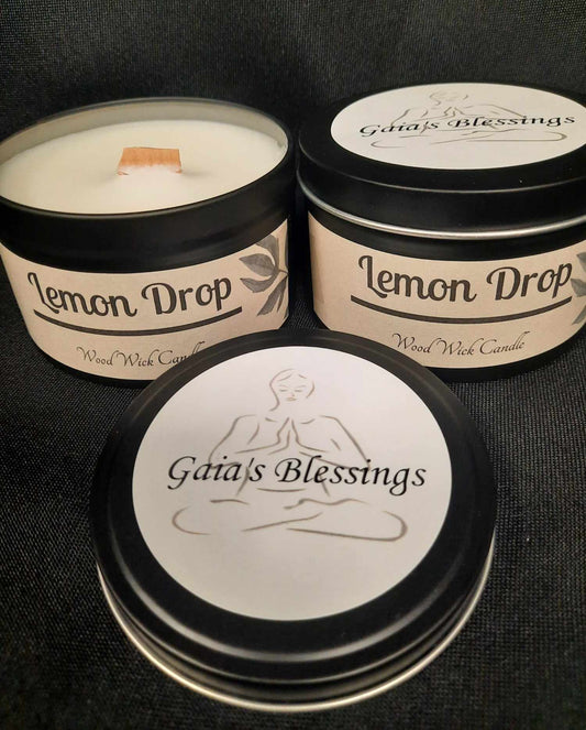 Candle Tin - Lemon Drop scented Wood Wick Candle