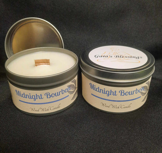 Candle Tin - Midnight Bourbon Scented Wood Wick Candle