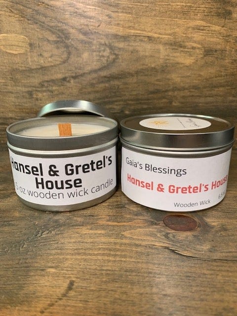 Hansel & Gretel's House fragrance candle in tin w/ wood wick