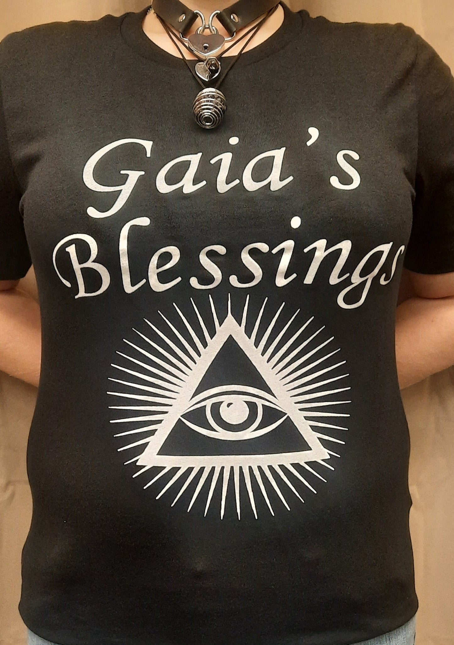 Bella Canvas short sleeve T-Shirt, size XL.  "Gaia's Blessings" logo with 3rd Eye design.