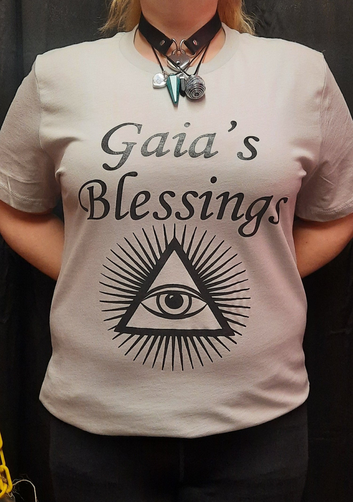 Bella Canvas short sleeve T-Shirt, size XL.  "Gaia's Blessings" logo with 3rd Eye design. 