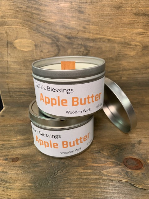 Apple butter fragrance candle in tin w/ wood wick